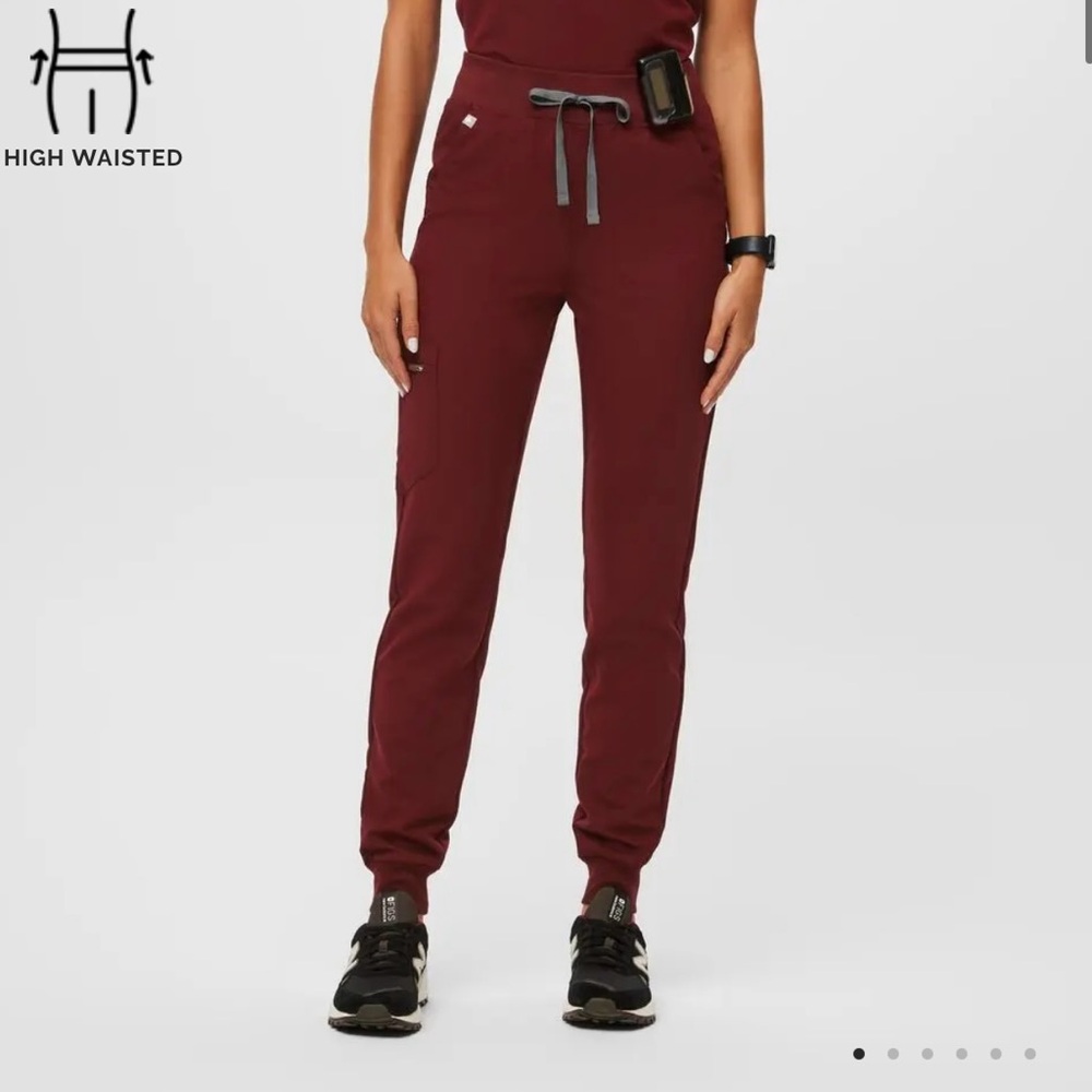 Figs Burgundy High Waisted Jogger Scrub Pants